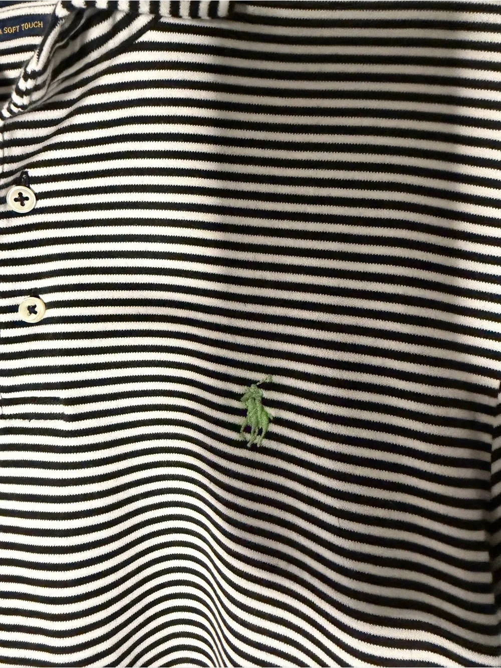 Ralph Lauren Black and White Striped Polo with Green Logo